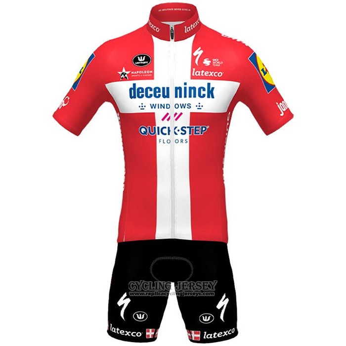 2021 Cycling Jersey Deceuninck Quick Step Champion Denmark Short Sleeve And Bib Short